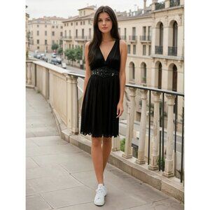 Enfocus Womens 14 Pink/Black Y2k Beaded WitchyCore Evening Dress Babydoll Whimsy